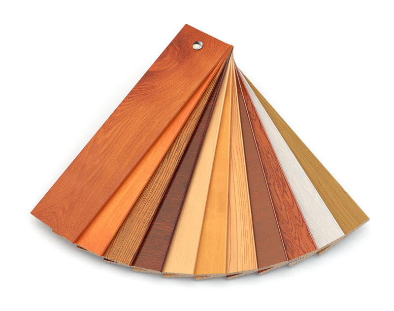 Wood flooring samples arranged like a fan